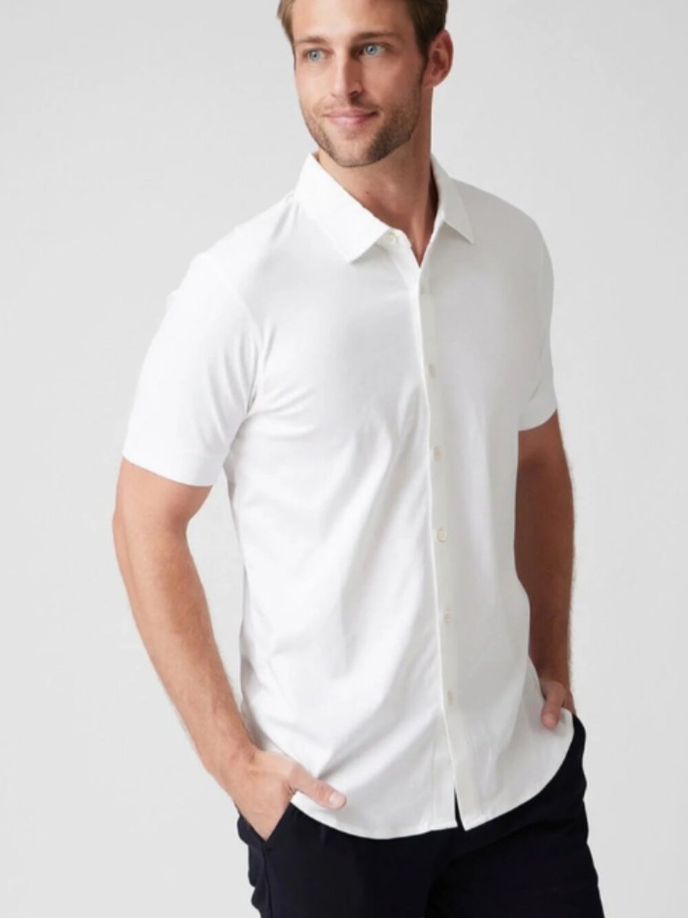 Raffi White Aqua Cotton S/S Button Front Shirt Men's XL